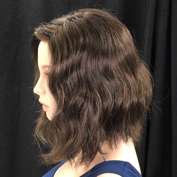 Dark Red Brown with Gold Wavy Bob Lace Front Wig - Picture 5 of 8